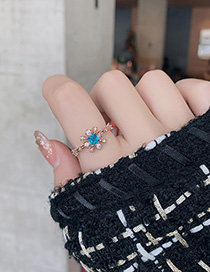 Fashion Blue Crystal Zircon Flower Geometric Ring