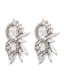 Fashion White Alloy Studded Glass Diamond Stud Earrings
