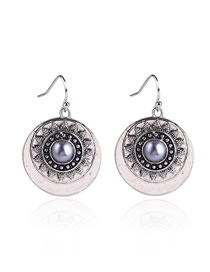 Fashion Silver Alloy Pearl Sun Flower Geometric Earrings