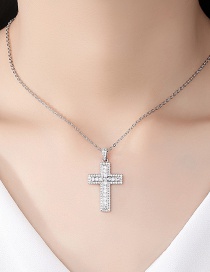 Fashion Platinum Copper Inlaid Zircon Cross Necklace