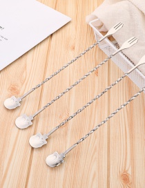 Fashion Single Silver Skull And Stainless Steel Spoon And Fork Integrated Dual-use Stirring Spoon