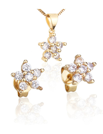 Conjunto De Collar Con Aretes De Pentagrama De Diamantes Chapados En Oro