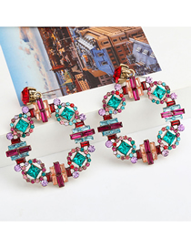 Fashion Color Round Alloy Diamond Geometric Earrings