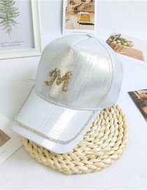 Fashion M White Letter Cap With Diamond Butterfly Flowers