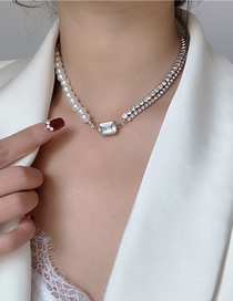 Collar De Diamantes Con Costura De Perlas Cuadradas