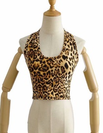 Camiseta Sin Mangas Con Cuello Halter Y Estampado De Leopardo