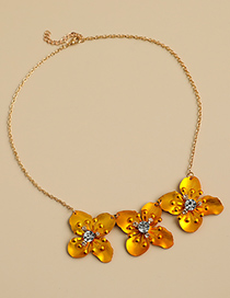 Fashion Yellow Alloy Diamond Flower Necklace