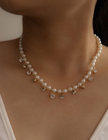 Collar De Aleación Con Colgante De Diamantes De Imitación De Perlas