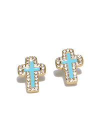Fashion Blue Bronze Diamond Drip Oil Cross Stud Earrings