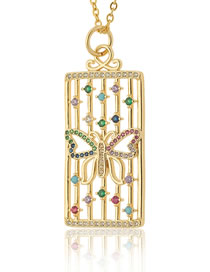 Collar Cuadrado De Mariposa De Latón Chapado En Oro Con Diamantes