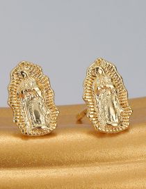Pendientes De Botón Virgen María De Latón Chapado En Oro
