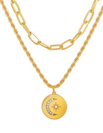Collar Multicapa Con Etiqueta De Luna Y Estrella Redonda De Cobre Bañado En Oro