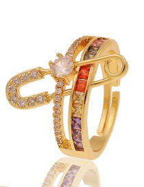 Fashion Gold Gold-plated Copper And Zirconium Pin Open Ring