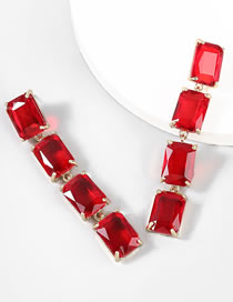 Fashion Red Alloy Inlaid Square Diamond Geometric Stud Earrings