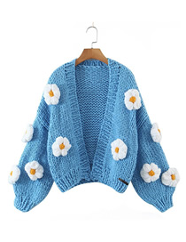 Cárdigan Tipo Suéter De Punto Grueso Con Flores Abullonadas