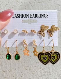 Fashion Gold-2 Alloy Inlaid Water Drop Diamond Flower Butterfly Drop Oil Love Earrings Set