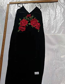 Fashion Black Embroidered V-neck Strap Dress