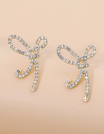 Fashion Golden Alloy Diamond Bow Earrings