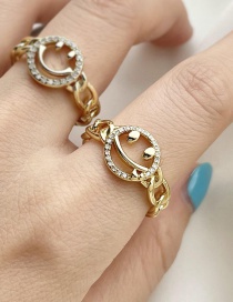 Fashion Golden-2 Copper Inlaid Zircon Smiley Ring