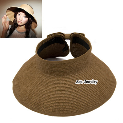 (Brown) Lovely summer bow floppy fold design wide brim beach  hat