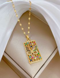 Fashion Gold Copper Inlaid Zirconia Butterfly Square Necklace