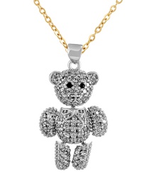 Fashion Silver Copper Inlaid Bow Bear Pendant Necklace