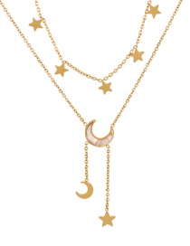 Fashion Gold Titanium Steel Double Shell Crescent Pendant Tassel Y Necklace