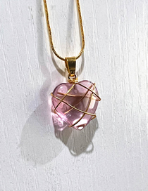 Fashion Pink Necklace Gold Plated Copper Geometric Crystal Heart Wound Necklace