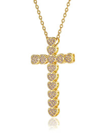 Fashion Light Purple Brass Zirconia Heart Cross Necklace