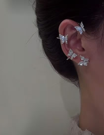 Fashion Silver Right Metal Diamond Butterfly Earrings