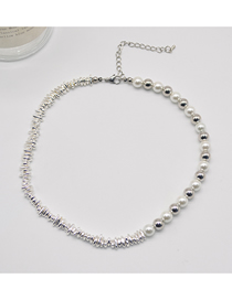 Collar De Perlas Con Panel De Plata Metalizada