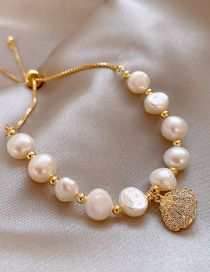 Fashion 6#golden Freshwater Pearl Shell Bracelet Geometric Pearl Beaded Diamond Shell Bracelet