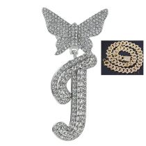 Collar Con Cabeza De Hebilla De Mariposa De 26 Letras Con Diamantes De Aleación