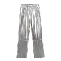 Pantalones Rectos Con Pinzas Metalizadas