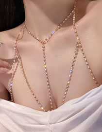 Fashion 1# Chest Chain - Gold Alloy Diamond Prong Chain Body Chain