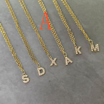 Fashion A Titanium Steel Diamond 26 Alphabet Necklace
