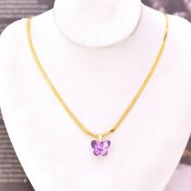 Fashion Purple Butterfly Titanium Steel Crystal Butterfly Snake Bone Chain Necklace