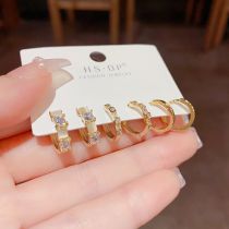 Fashion Gold Copper Set With Zirconium Cat Eye Earrings Set
