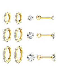 Fashion Golden Suit Titanium Diamond Geometric Piercing Earrings Set