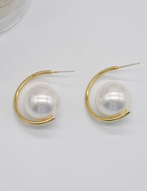 Fashion Gold Metal Geometric Pearl C-shaped Earrings