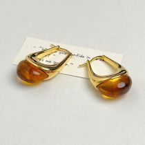 Fashion Amber Gold Resin U-shaped Water Drop Earrings