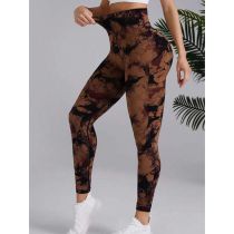 Pantalones De Yoga De Talle Alto Sin Costuras Con Efecto Tie-dye De Nailon