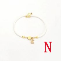Fashion White Five-leaf Titanium Steel + Copper Micro-inlaid Letters + Positioning Beads N Stainless Steel Diamond 26 Letter Flower Bracelet
