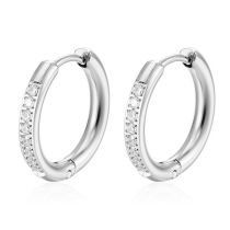 Fashion Silver Titanium Steel Diamond Round Earrings