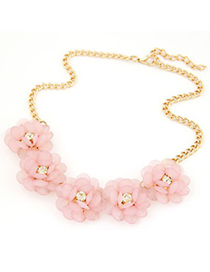 Stainless light pink flower decorated simple design alloy Bib Necklaces