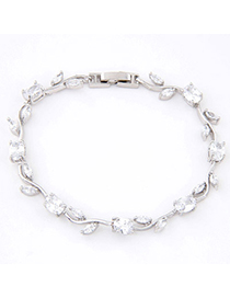 Simple White Diamond Decorated Leaf Shape Design Zircon Crystal Bracelets