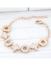 Stylish Gold Color Diamond Decorated Clover Shape Design Alloy Korean Fashion Bracelet