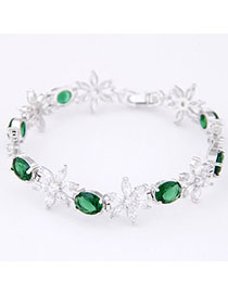 Classic Green Diamond Decorated Flower Design Zircon Korean Fashion Bracelet