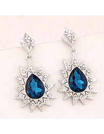 Gored Navy Blue Diamond Decorated Waterdrop Shape Design