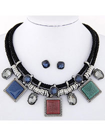 fashion Multicolor Gemstone Decorated Square Shape Design Alloy Jewelry Sets